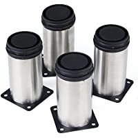 Pixnor – Patas redondas acero inoxidable cocina pies de muebles ajustables – 4 (Plata)